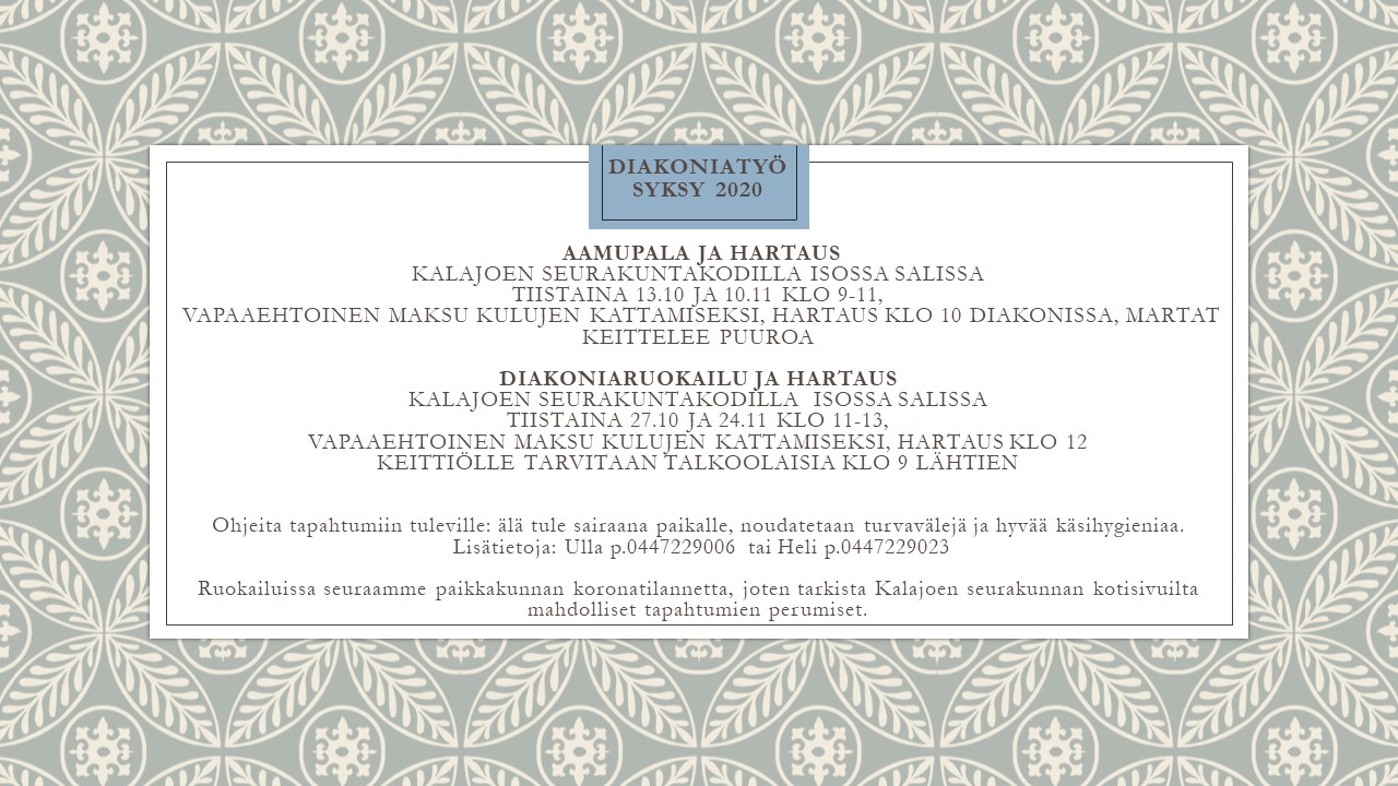 Diakoniaruokailu kutsuu yhteiseen pöytään Kalajoella