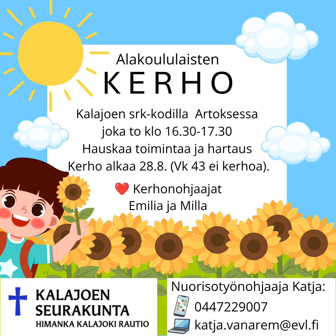 Kalajoen alakoululaisten kerho joka torstai 16.30-17.30 Artoksessa.