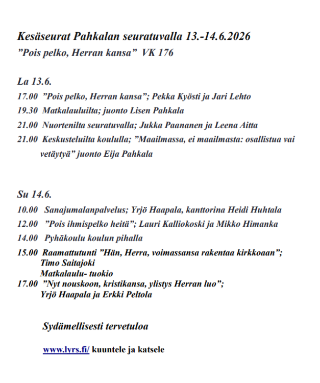 Kesäseurat Pahkalan seuratuvalla 13.-14.6.26