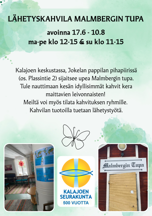 Malmbergin tuvan kesäkahvila tuvan mainos 2025