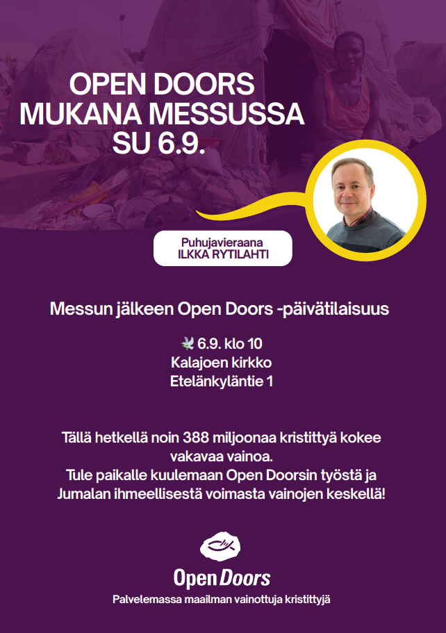 Messun jälkeen Open Doors-tilaisuus Kalajoen seurakuntakodilla
